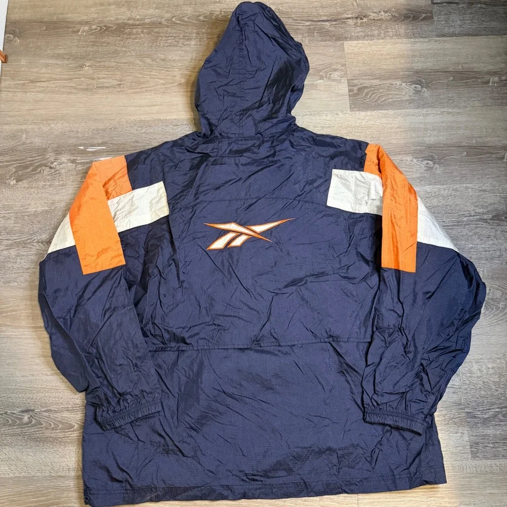 Vintage Reebok Windbreaker Mens XL Navy Orange Colorblock Anorak Hooded Jacket